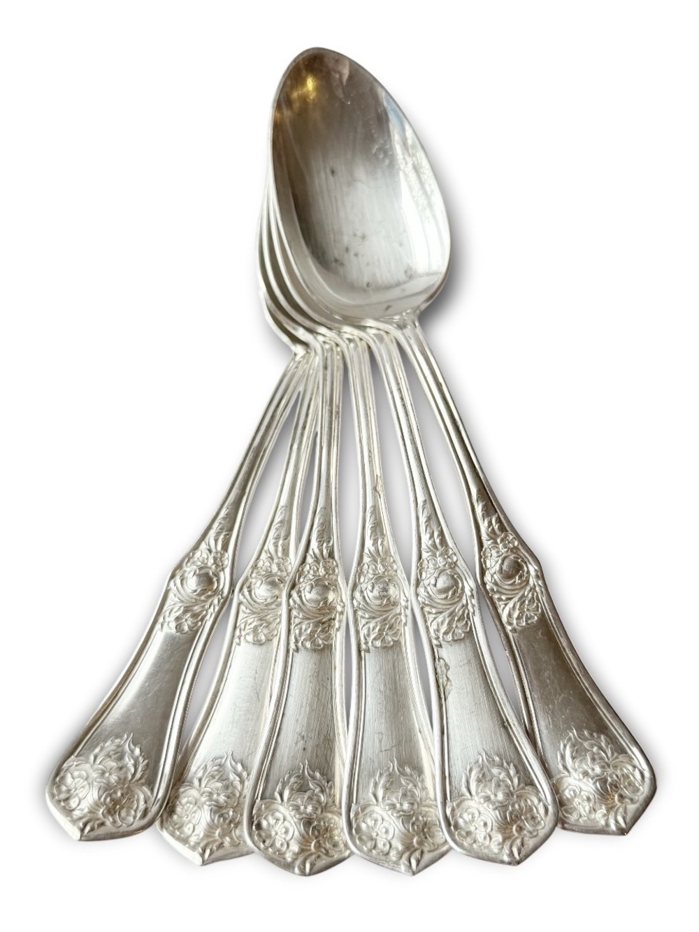 Vintage Oxford Garland Floral Pattern 1910 Silverplate Set of 6 Soup Spoons